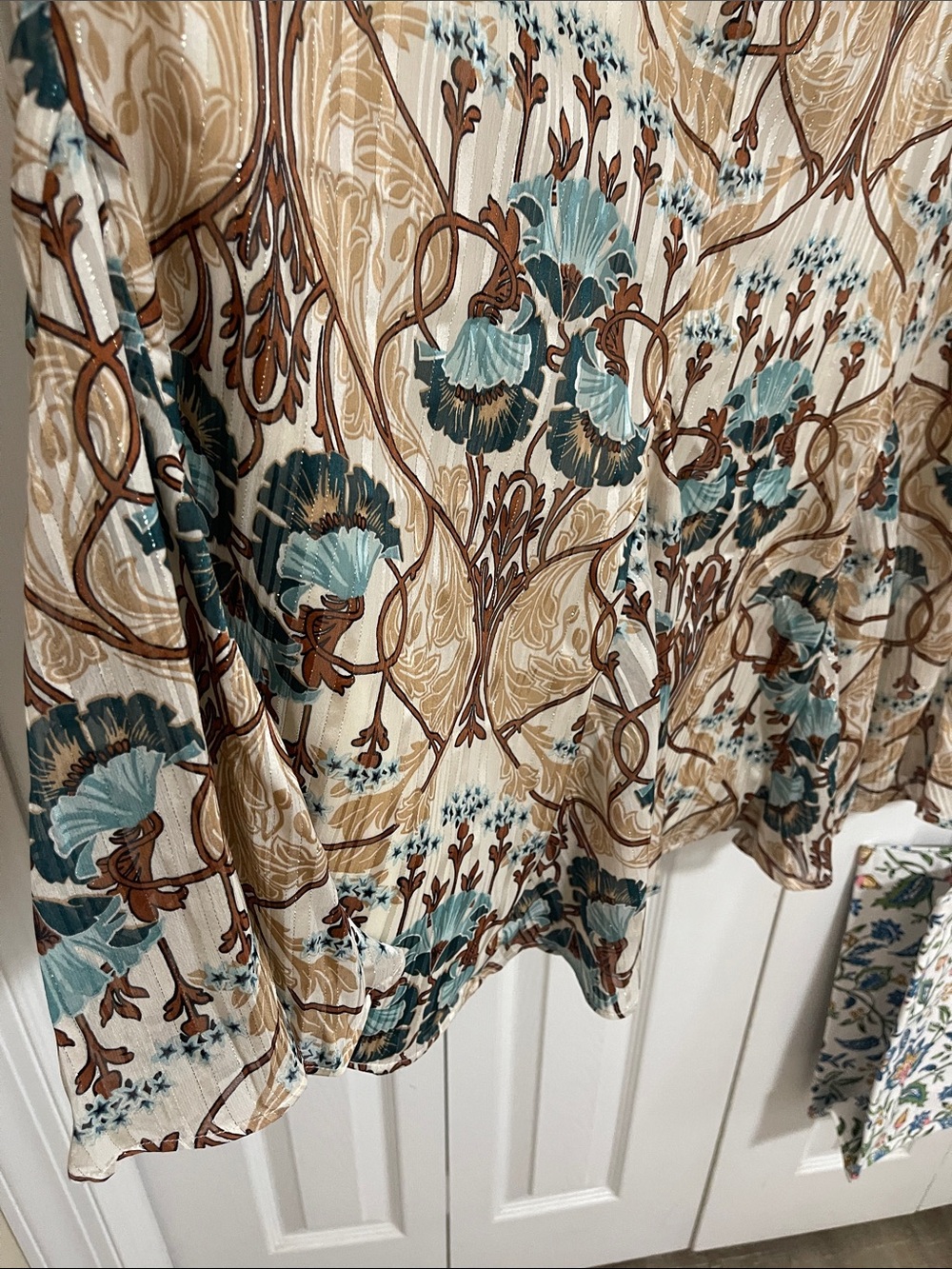 LOFT Cream Maxi Skirt with Teal and Brown Floral Print - Picture 5 of 7